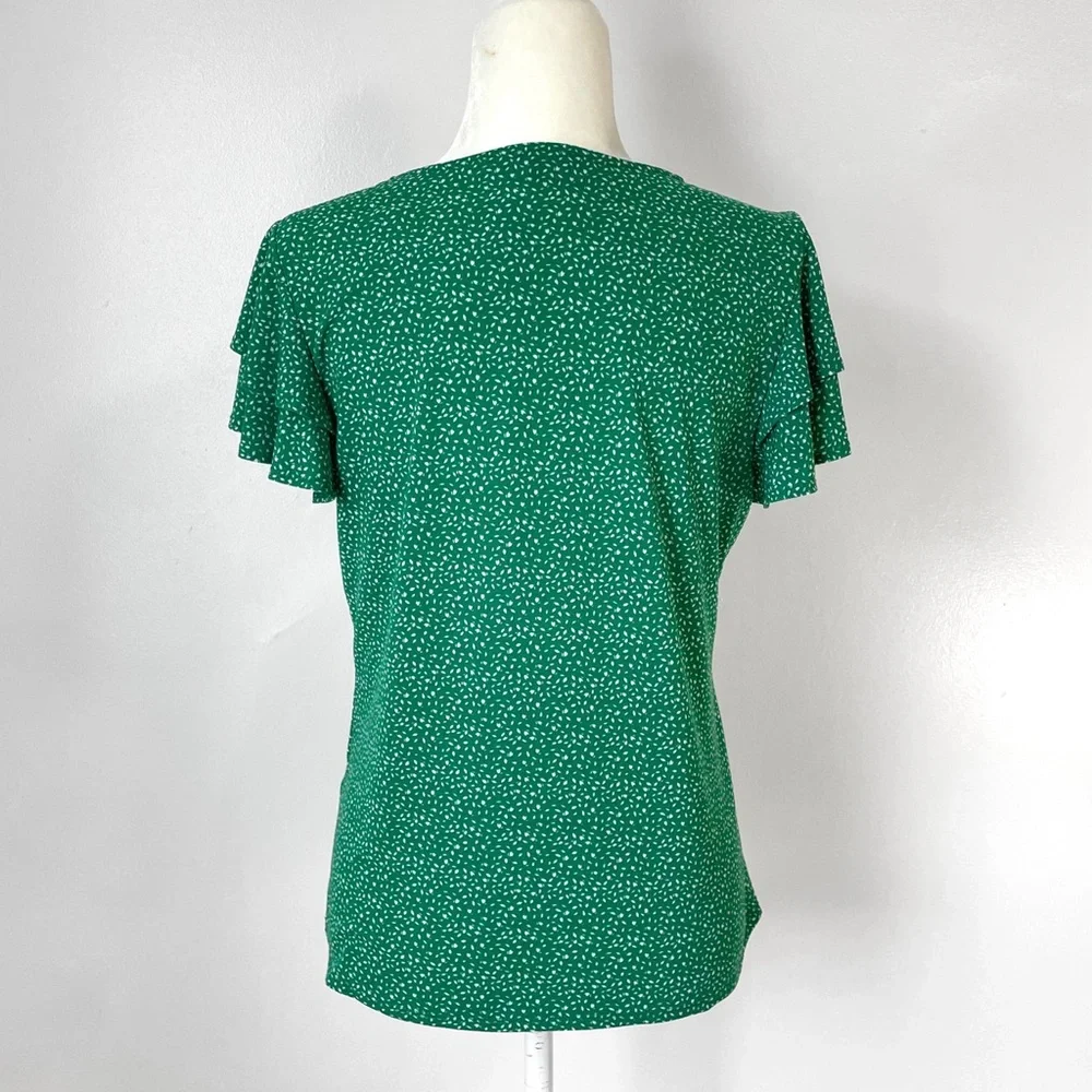 Adrianna Papell Green Dotted Ruffle Sleeve Blouse